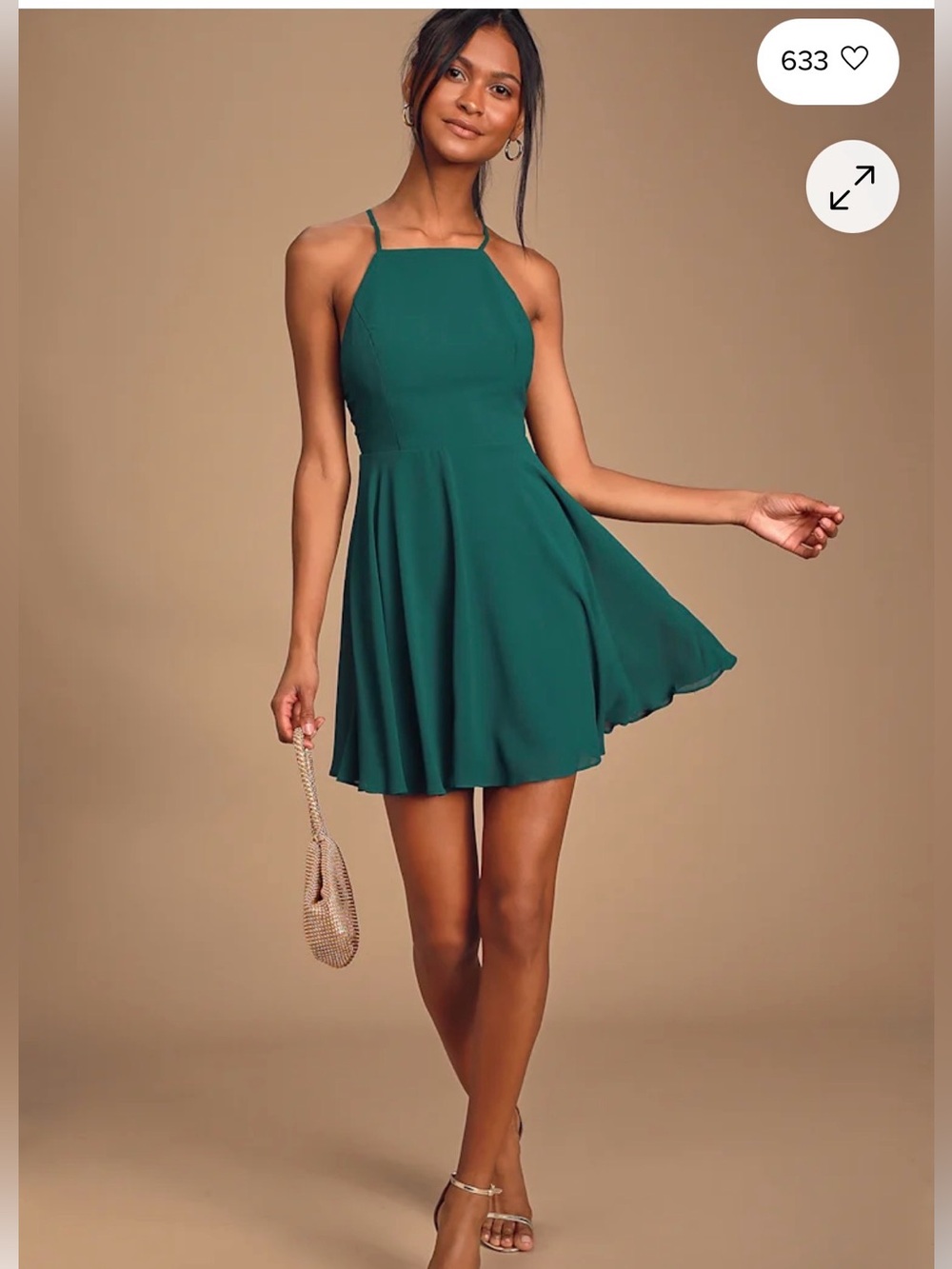Lulu's Letter of Love Emerald Green Backless Skater Dress - M